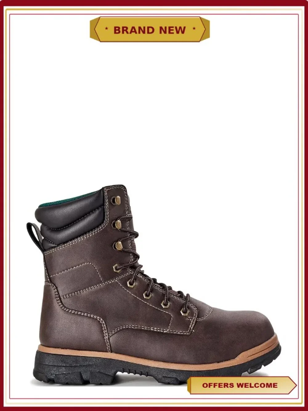 Steel Toe Work Boots Lace Up Men's Size 12 Brown